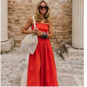 Apiece Apart Porta Smocked Spaghetti Dress Red Flambé xxs